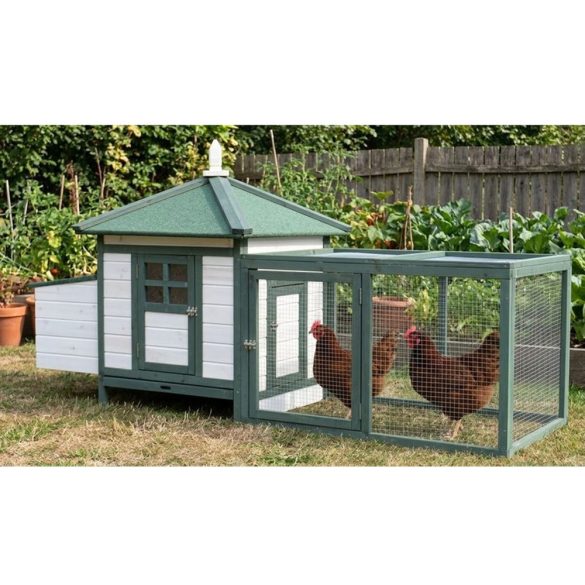 Tyúkól, Strend Pro Garden, 1,96 × 0,765 × 0,98 m, fából készült, dróthálós kifutóval, nyitható tetővel, fészekhellyel, rámpával, zárható ajtókkal