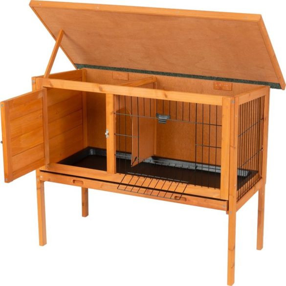 Nyúlketrec, Strend Pro Garden, 91,5 x 45 x 70 cm, fából készült, dróthálós kifutó, felnyitható tető, kihúzható fiók, emelt lábak
