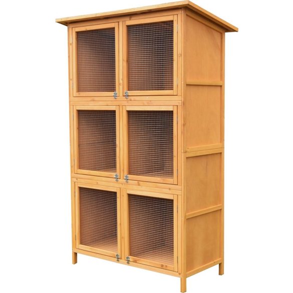 Nyúlketrec, Strend Pro Garden, 116 x 60 x 180 cm, fából készült, dróthálós ajtó, tetővel, 3 szintes, 6 ajtós