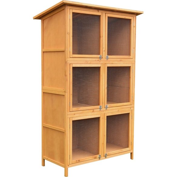 Nyúlketrec, Strend Pro Garden, 116 x 60 x 180 cm, fából készült, dróthálós ajtó, tetővel, 3 szintes, 6 ajtós