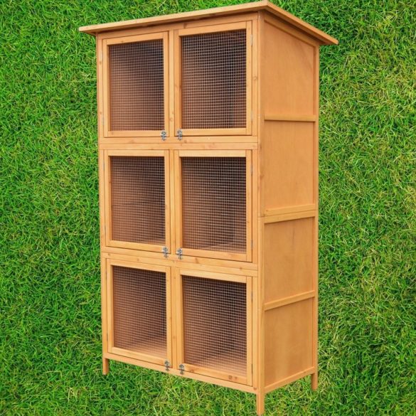 Nyúlketrec, Strend Pro Garden, 116 x 60 x 180 cm, fából készült, dróthálós ajtó, tetővel, 3 szintes, 6 ajtós