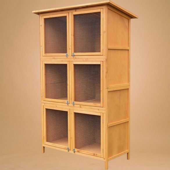 Nyúlketrec, Strend Pro Garden, 116 x 60 x 180 cm, fából készült, dróthálós ajtó, tetővel, 3 szintes, 6 ajtós