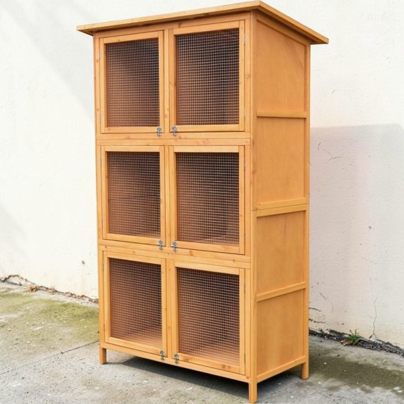 Nyúlketrec, Strend Pro Garden, 116 x 60 x 180 cm, fából készült, dróthálós ajtó, tetővel, 3 szintes, 6 ajtós