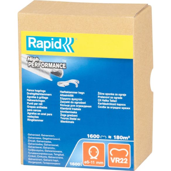 Tűzőgép kapocs, Rapid VR22, ezüst, VR22 típus, 5-11 mm, horganyzott acél, FP222 és FP20 kompatibilis, 1600 db