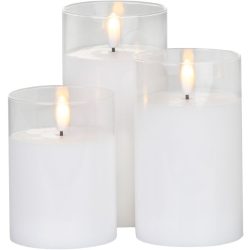   LED gyertya szett, MagicHome Vianoce, 7,5 × 10/12,5/15 cm, melegfehér, karácsonyi, mozgó láng, valódi viasz, elemes (3 × AAA)