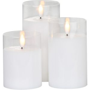 LED gyertya szett, MagicHome Vianoce, 7,5 × 10/12,5/15 cm, melegfehér, karácsonyi, mozgó láng, valódi viasz, elemes (3 × AAA)