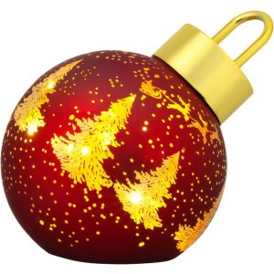 Karácsonyi dekoráció, MagicHome Vianoce, karácsonyi gömb, 12 x 12 x 18 cm, piros, arany részletekkel, üveg, 10 db melegfehér LED, elemes (2 x AA)