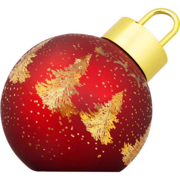 Karácsonyi dekoráció, MagicHome Vianoce, karácsonyi gömb, 12 x 12 x 18 cm, piros, arany részletekkel, üveg, 10 db melegfehér LED, elemes (2 x AA)