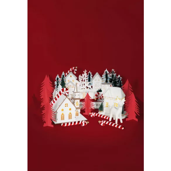 Karácsonyi dekoráció, MagicHome Vianoce, templom, 15 × 17 × 18,5 cm, 6 db melegfehér LED, fa, elemes (2 × AAA), beltéri