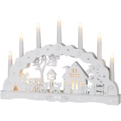   Karácsonyi dekoráció, MagicHome Vianoce, házikó, 45 × 5,2 × 31 cm, 10 db melegfehér LED, fa, elemes (2 × AA)