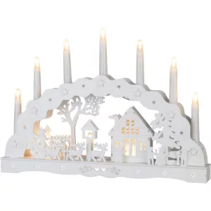 Karácsonyi dekoráció, MagicHome Vianoce, házikó, 45 × 5,2 × 31 cm, 10 db melegfehér LED, fa, elemes (2 × AA)