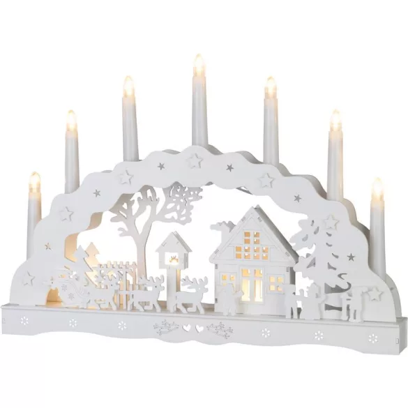 Karácsonyi dekoráció, MagicHome Vianoce, házikó, 45 × 5,2 × 31 cm, 10 db melegfehér LED, fa, elemes (2 × AA)