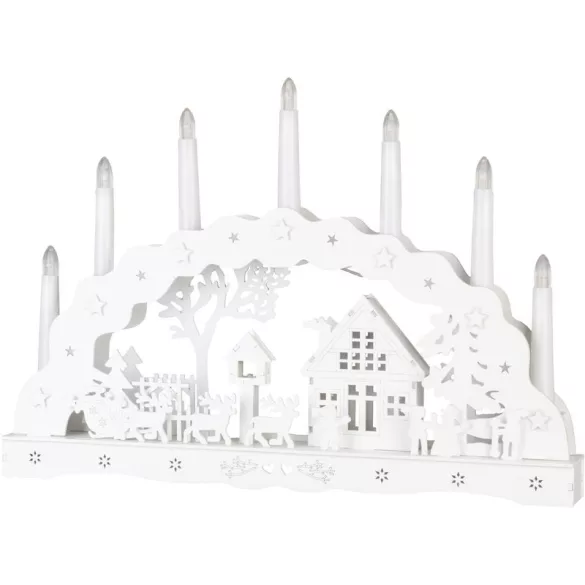 Karácsonyi dekoráció, MagicHome Vianoce, házikó, 45 × 5,2 × 31 cm, 10 db melegfehér LED, fa, elemes (2 × AA)
