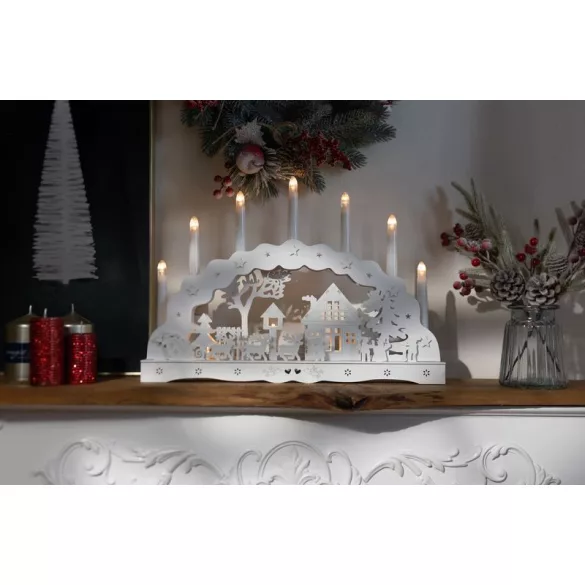 Karácsonyi dekoráció, MagicHome Vianoce, házikó, 45 × 5,2 × 31 cm, 10 db melegfehér LED, fa, elemes (2 × AA)