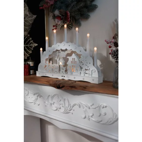 Karácsonyi dekoráció, MagicHome Vianoce, házikó, 45 × 5,2 × 31 cm, 10 db melegfehér LED, fa, elemes (2 × AA)