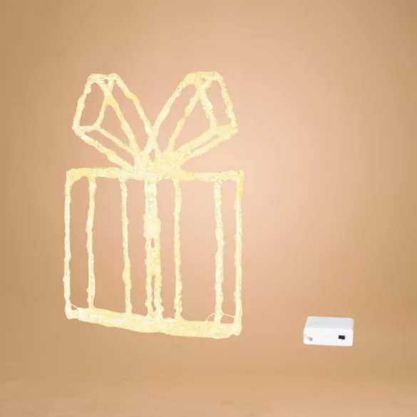 MagicHome karácsonyi dekoráció, akril, 80 melegfehér LED, 21 x 5 x 28 cm, elemes, ajándék formájú, beltéri és kültéri használatra