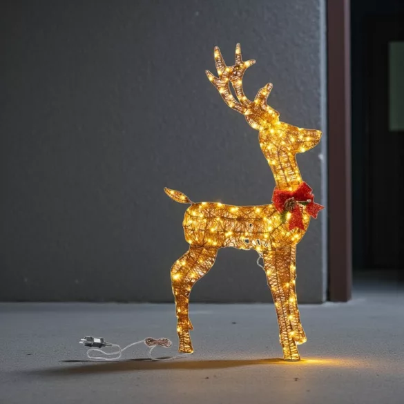Karácsonyi dekoráció, MagicHome Vianoce, szarvas, 1,2 m, 230 db melegfehér LED, időzítő, kültéri-beltéri, fém váz, zsineg