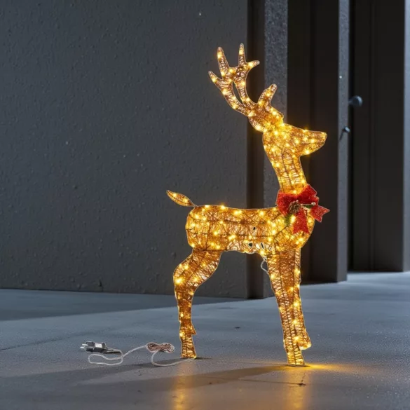 Karácsonyi dekoráció, MagicHome Vianoce, szarvas, 1,2 m, 230 db melegfehér LED, időzítő, kültéri-beltéri, fém váz, zsineg