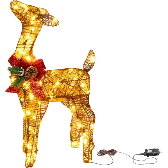 Karácsonyi dekoráció, MagicHome Vianoce, Szarvas, 60 cm, arany, 80 db meleg fehér LED, fém, 230 V adapteres, beltéri/kültéri