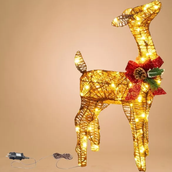Karácsonyi dekoráció, MagicHome Vianoce, Szarvas, 60 cm, arany, 80 db meleg fehér LED, fém, 230 V adapteres, beltéri/kültéri