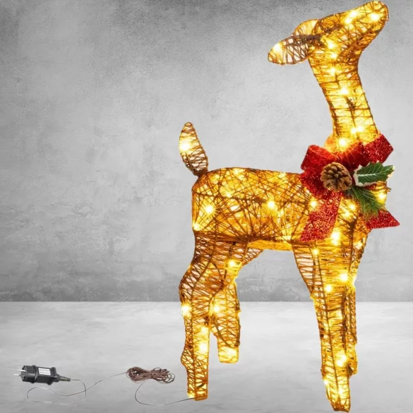 Karácsonyi dekoráció, MagicHome Vianoce, Szarvas, 60 cm, arany, 80 db meleg fehér LED, fém, 230 V adapteres, beltéri/kültéri