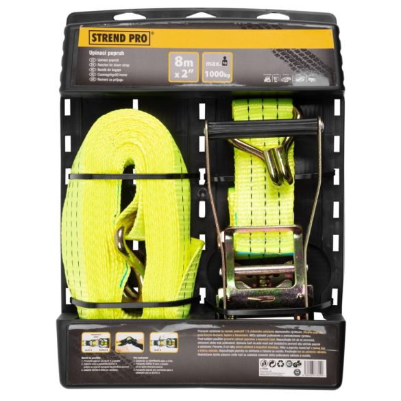 Rögzítő heveder, Strend Pro, sárga, hosszúság: 800 cm, szélesség: 5 cm, teherbírás: 2000 kg, racsnis