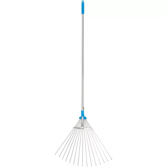 Lombseprű, gereblye, Aquacraft 380310 Prémium, ezüst/kék, 15 fogú, acél fej, alumínium nyél, 30–50 cm munkaszélesség, 152 cm nyél, állítható szélesség