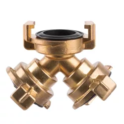   Kerti tömlőelosztó, Strend Pro Garden GF126, sárgaréz, 3/4", Y elosztó, bajonettzáras, kerti locsoláshoz és öntözőrendszerhez, 1 bemenet - 2 kimenet