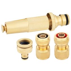   Kerti csatlakozókészlet, Strend Pro Garden GF341, sárgaréz, kerti öntözéshez, adapter: 3/4" – 1", csatlakozók: 1/2", fúvóka