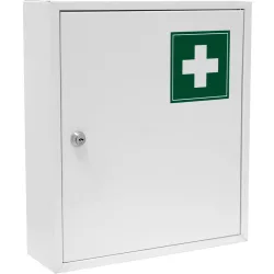   Elsősegélydoboz, Strend Pro Medic, fehér, 31 x 10 x 36 cm, porszórt acél, falra szerelhető, kulcsos hengerzárral (TC219730)