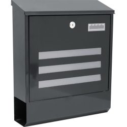   Postaláda, Strend Pro Linea, antracit, 35 x 11,5 x 41,5 cm, porszórt acél, falra szerelhető, kulcsos cilinderzárral