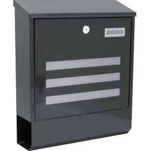 Postaláda, Strend Pro Linea, antracit, 35 x 11,5 x 41,5 cm, porszórt acél, falra szerelhető, kulcsos cilinderzárral