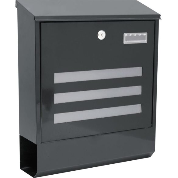 Postaláda, Strend Pro Linea, antracit, 35 x 11,5 x 41,5 cm, porszórt acél, falra szerelhető, kulcsos cilinderzárral