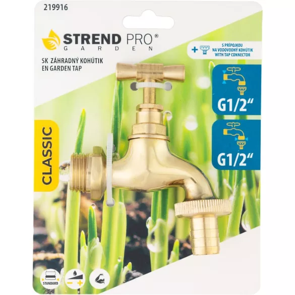 Kerti csap, Strend Pro Garden, 1/2", sárgaréz, korrózióálló, tömlő- és csőrendszerekhez, beltéri-kültéri használatra