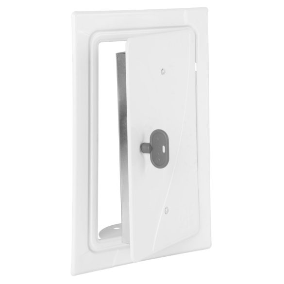 Kéményajtó, Anko C2.2G, 16 x 28 cm, fehér, rozsdamentes acél, tolómágneses zár, négyszögletes, beltérre és kültérre, ellenőrző