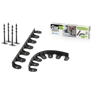 Gyepszegély, Prosperplast Garden Border 0645, fekete, 480 cm, 45 mm magas, hajlékony és formázható, 24 rögzítőtüskével