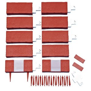 Kerti szegély, Strend Pro Garden GE089, terrakotta, 20 x 9 cm, összekapcsolható, 220 cm hossz, polipropilén (PP) műanyag, 2 napelemes LED fényforrás, 10 panel/csomag