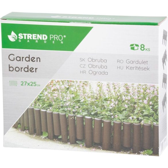 Kerti paliszád, Strend Pro Garden GE037, barna, 27 × 24 cm, összekapcsolható, 216 cm hossz, polipropilén (PP) műanyag, UV-álló, 8 panel/csomag