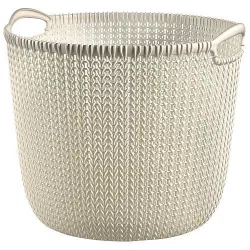   Tárolókosár, Curver Knit, krémszínű, 30 literes, 40 x 39 x 33 cm, egymásra rakható, műanyag, horgolt mintás, fülekkel, kerek