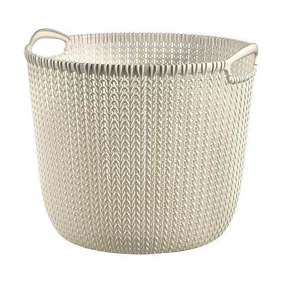 Tárolókosár, Curver Knit, krémszínű, 30 literes, 40 x 39 x 33 cm, egymásra rakható, műanyag, horgolt mintás, fülekkel, kerek