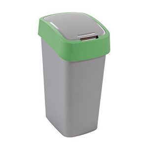 Szemeteskuka, Curver Flip Bin, 10 l, ezüstszürke/zöld, kézi nyitású, csuklós fedelű, műanyag, praktikus
