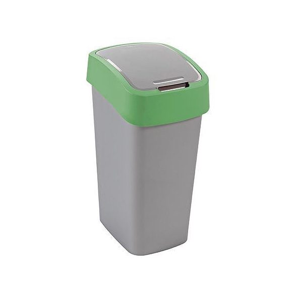 Szemeteskuka, Curver Flip Bin, 10 l, ezüstszürke/zöld, kézi nyitású, csuklós fedelű, műanyag, praktikus