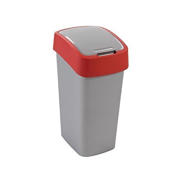 Szemeteskuka, Curver Flip Bin, 25 l, ezüstszürke/piros, kézi nyitású, csuklós fedelű, műanyag, praktikus