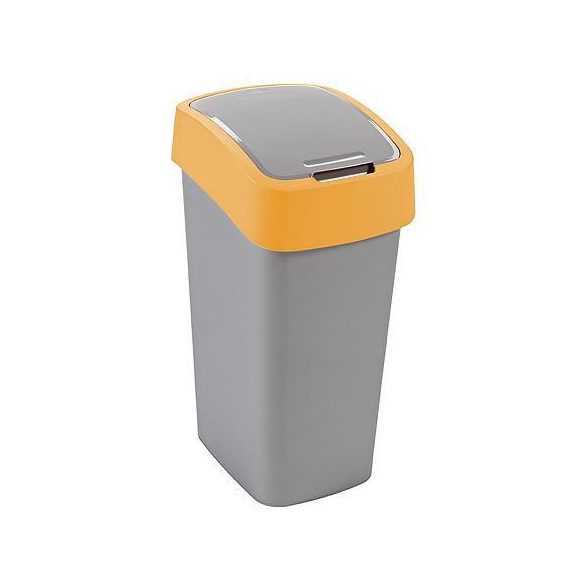 Szemeteskuka, Curver Flip Bin, 50 l, ezüstszürke/sárga, kézi nyitású, csuklós fedelű, műanyag, praktikus