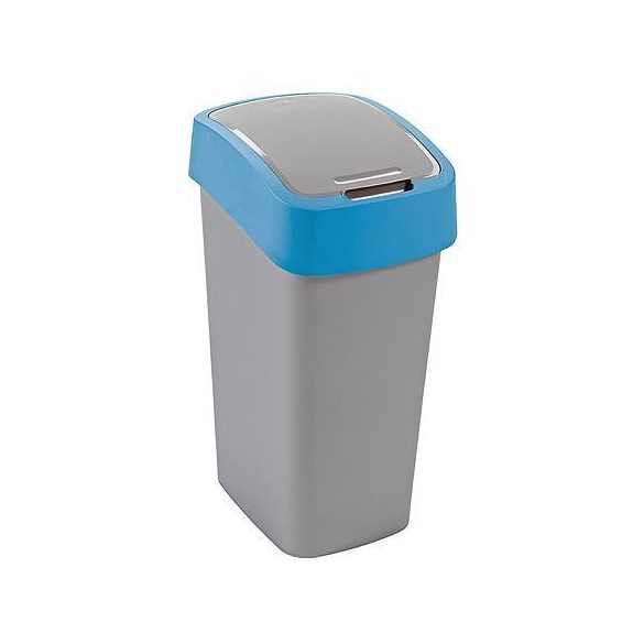 Szemeteskuka, Curver Flip Bin, 50 l, ezüstszürke/kék, kézi nyitású, csuklós fedelű, műanyag, praktikus