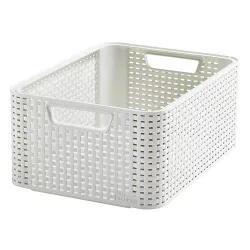   Tárolókosár, Curver Style2 M, krémszínű, 38 x 29 x 17 cm, egymásra rakható, műanyag, rattan hatású, fogantyúkkal, szögletes