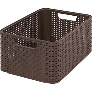 Tárolókosár, Curver Style2 M, sötétbarna, 38 x 29 x 17 cm, egymásra rakható, műanyag, rattan hatású, fogantyúkkal, szögletes