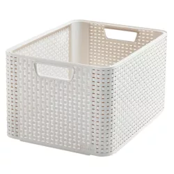   Tárolókosár, Curver Style L, krémszínű, 20 literes, 32,6 x 43,6 x 23 cm, egymásra rakható, rattan hatású, fogantyúkkal, szögletes