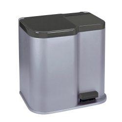   Szemeteskuka, Curver Duo Bin, 21 l, ezüst/fekete, kétkamrás, szelektív hulladékgyűjtéshez, 15 + 6 literes kamrák