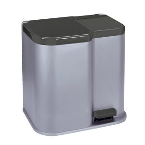 Szemeteskuka, Curver Duo Bin, 21 l, ezüst/fekete, kétkamrás, szelektív hulladékgyűjtéshez, 15 + 6 literes kamrák